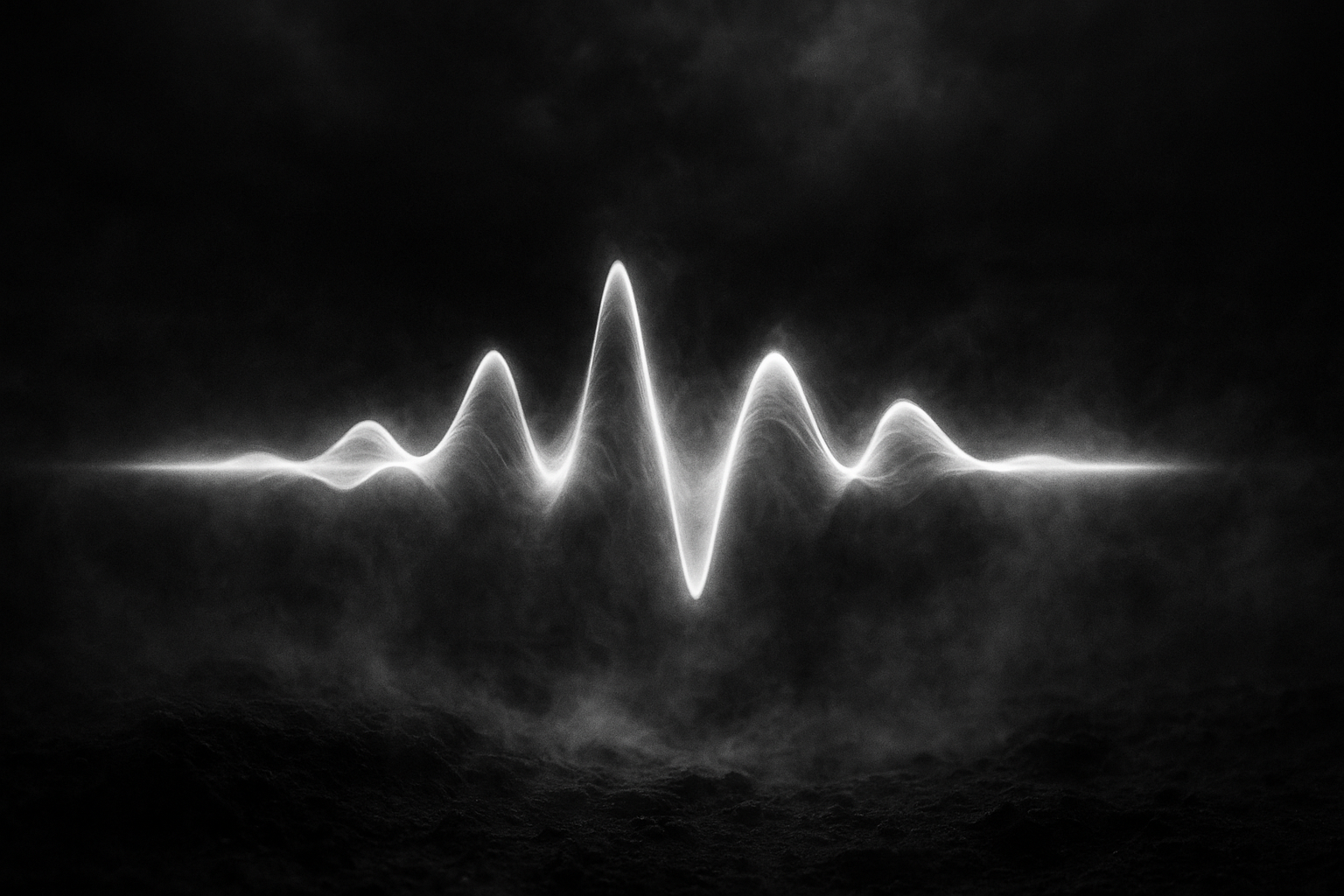 Audio waveform rising from fog